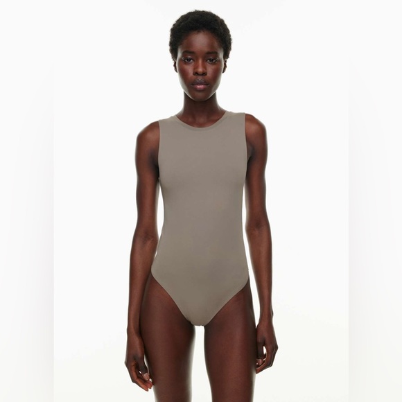 Aritzia Tops - Aritzia Original Contour Crew Tank Bodysuit - Taupe Grey - Large